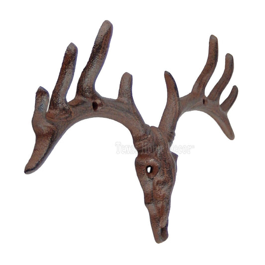 Deer Skull Antler Key Rack Cast Iron Hook Coat Towel Hanger Wall Mounted