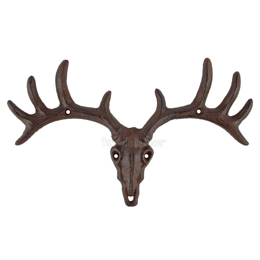 Deer Skull Antler Key Rack Cast Iron Hook Coat Towel Hanger Wall Mounted