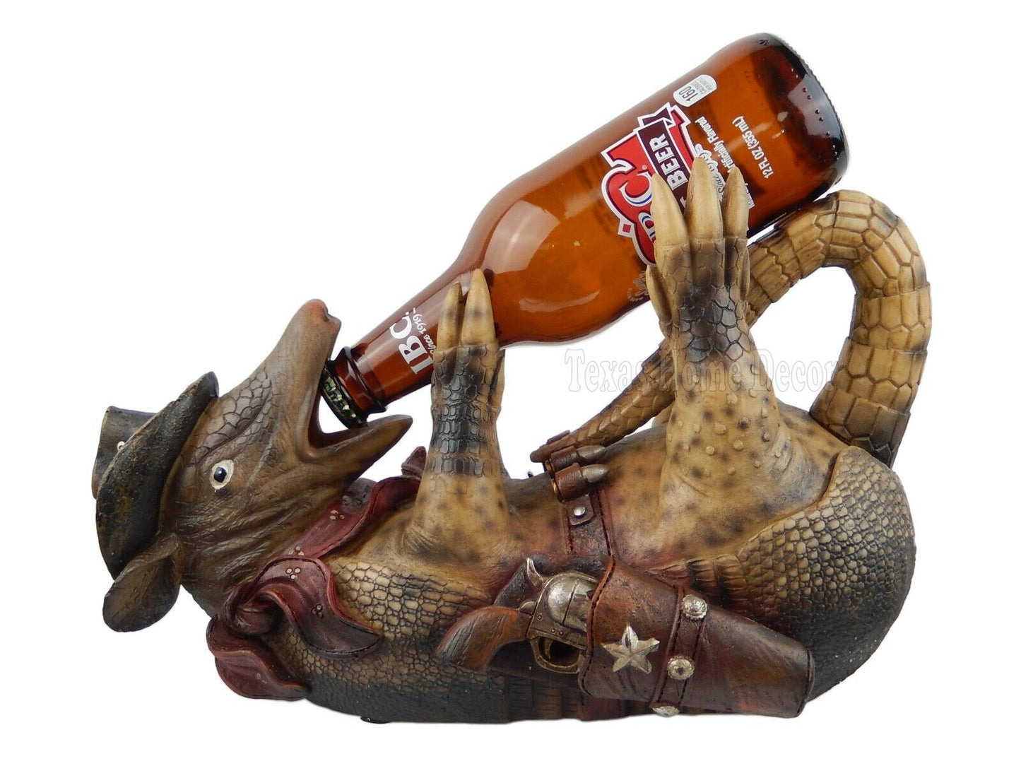 Drunk Cowboy Armadillo Sheriff Beer Wine Bottle Holder Rustic Western Decor 12"