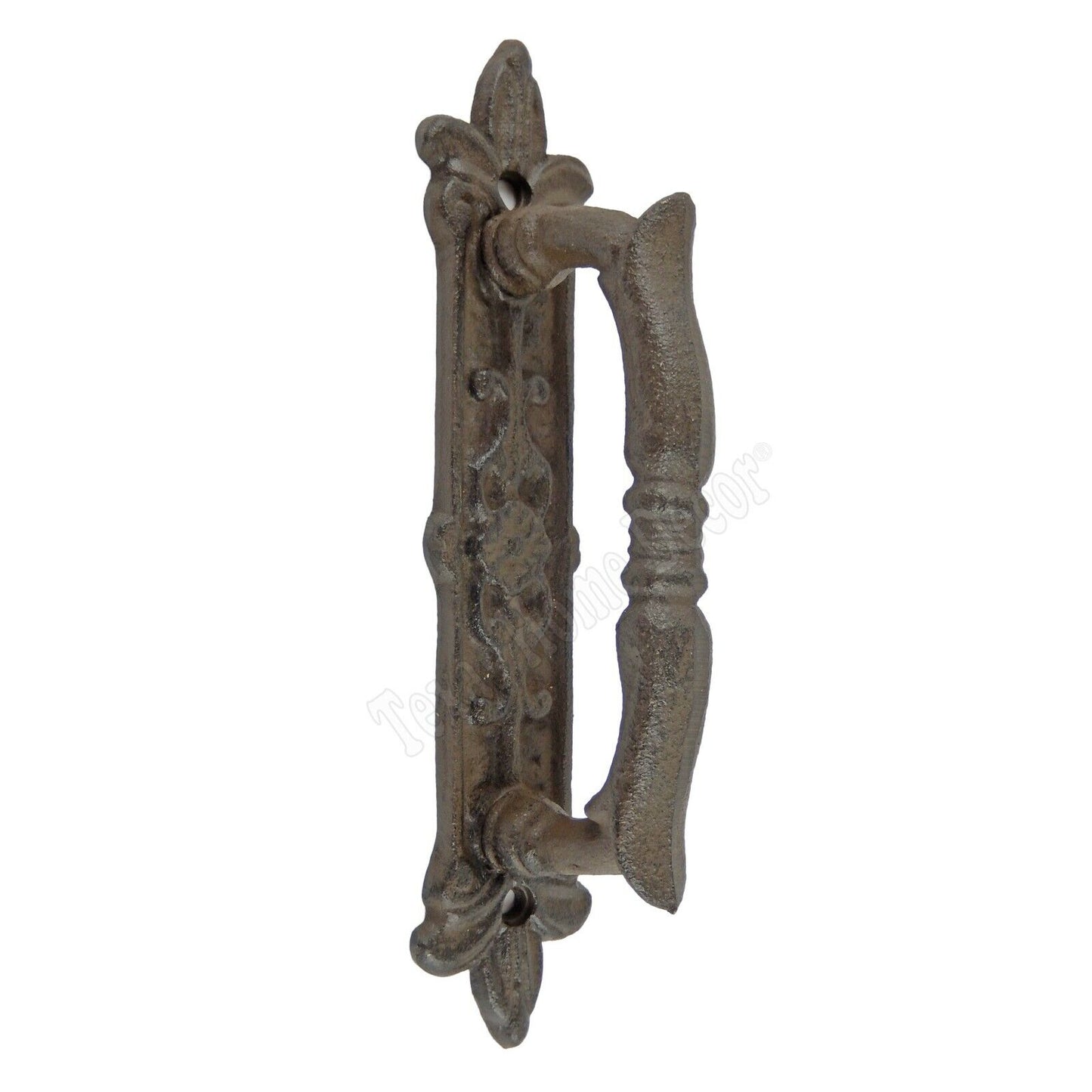 Large Victorian Door Handle Pull Cast Iron Fleur De Lis Accents Floral Rustic