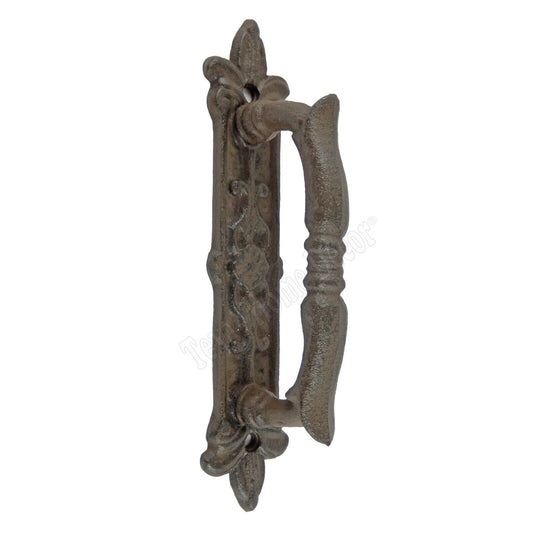 Large Victorian Door Handle Pull Cast Iron Fleur De Lis Accents Floral Rustic
