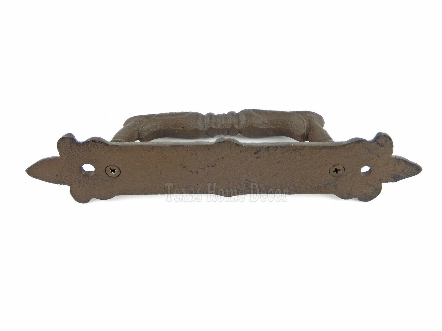 Large Victorian Door Handle Pull Cast Iron Fleur De Lis Accents Floral Rustic