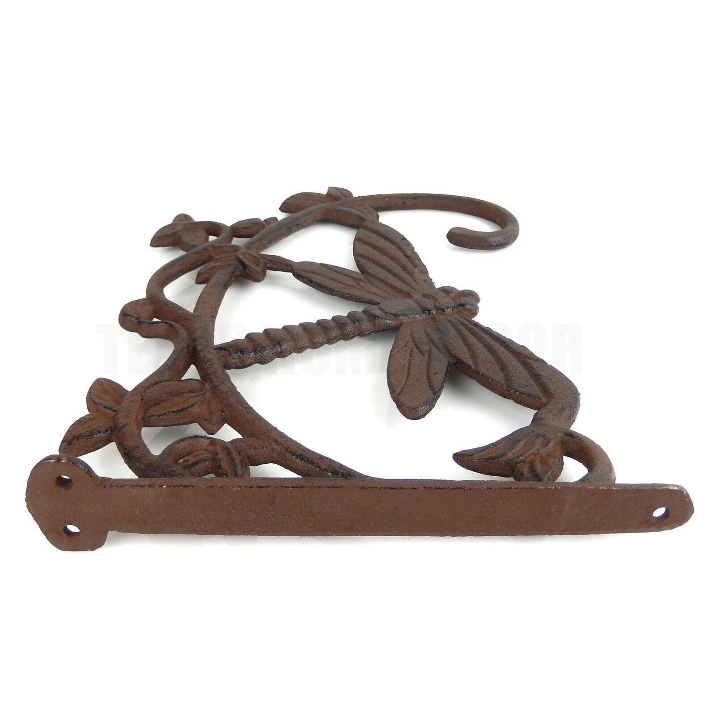 Cast Iron Dragonfly Wall Bracket Plant Hanger Basket Hook Vines Rustic Brown 11"