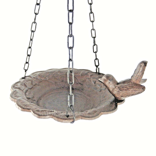 Hanging Bird Feeder Cast Iron Rustic Finish Floral Tree Yard Garden Decor