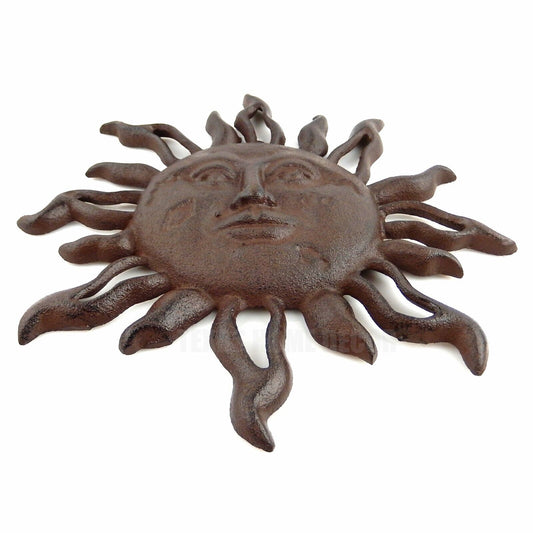 Cast Iron Sun Face Rays Wall Decor Heavy Duty Rustic Antique Brown Patina