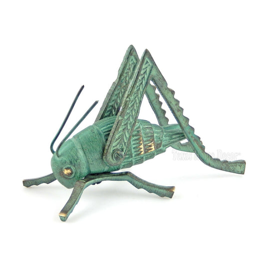 Hearth Cricket Good Luck Figurine Fireplace Mantel Solid Brass Green Verdigris