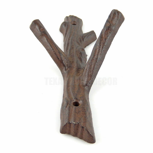 Tree Branch Double Wall Hook Cast Iron Rustic Key Towel Coat Hanger Heavy Duty