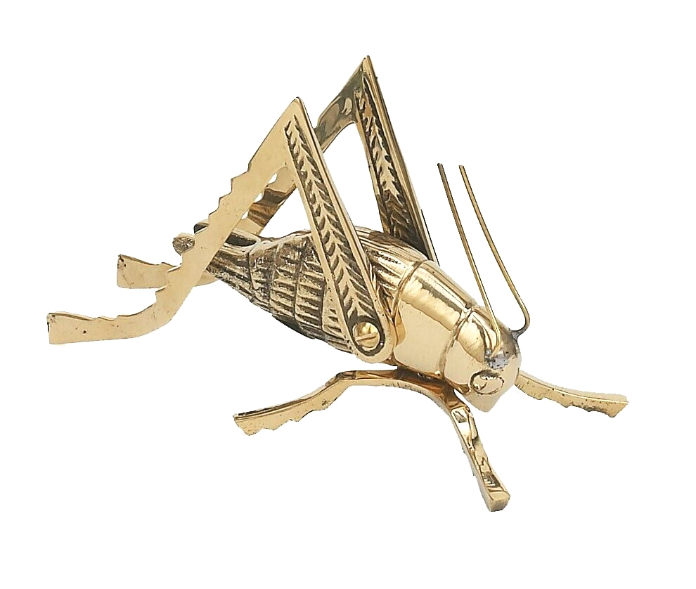 Hearth Cricket Fireplace Figurine Good Luck Health Solid Brass Insect Gold Color