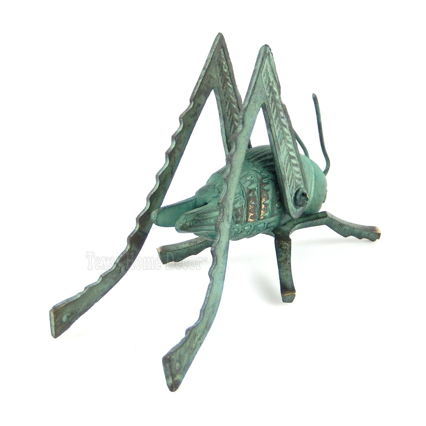 Hearth Cricket Good Luck Figurine Fireplace Mantel Solid Brass Green Verdigris