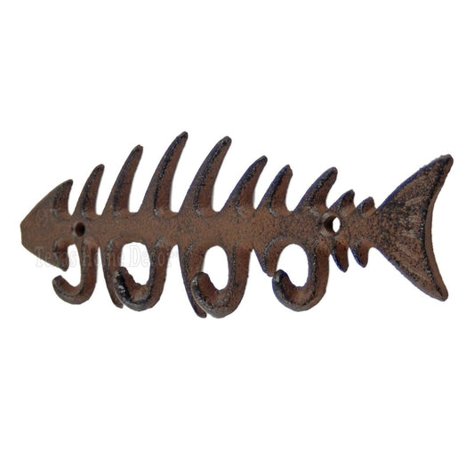 Fish Skeleton Bones Key Hook Rack Cast Iron Antique Style Rustic Nautical Decor