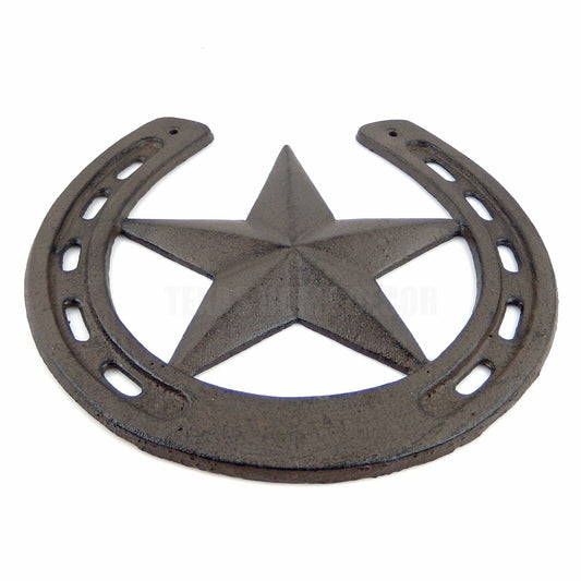 XL Cast Iron Lucky Horseshoe Star Wall Plaque Rustic Western Decor 10 1/4"