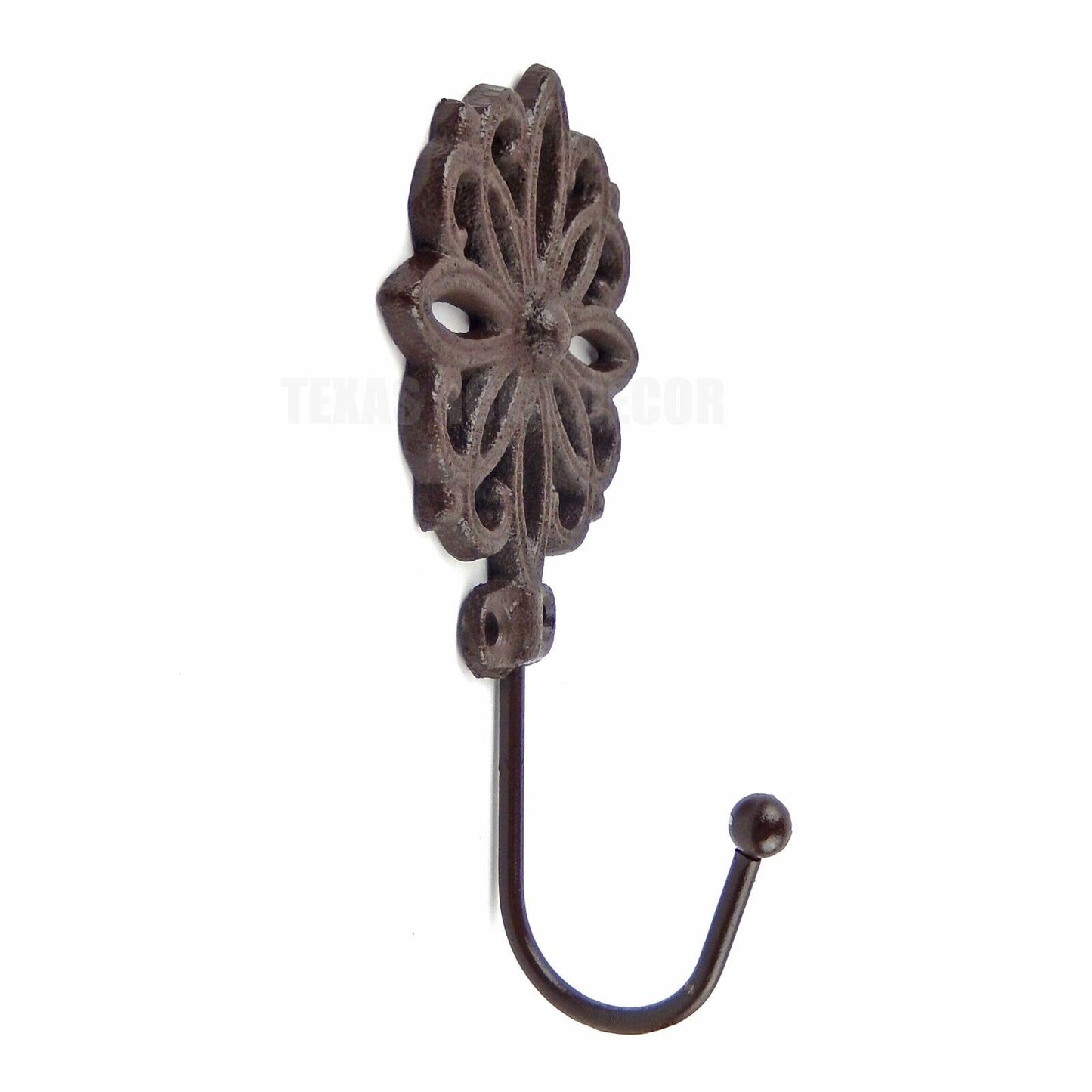 Flower Medallion Wall Hook Cast Iron Key Towel Coat Leash Hanger Brown Finish
