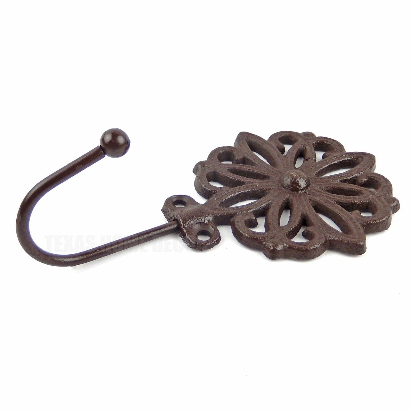 Flower Medallion Wall Hook Cast Iron Key Towel Coat Leash Hanger Brown Finish