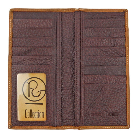 Brown Floral Tooled Leather Bi-Fold Rodeo Wallet Woven Pattern 13 Cards Cash ID