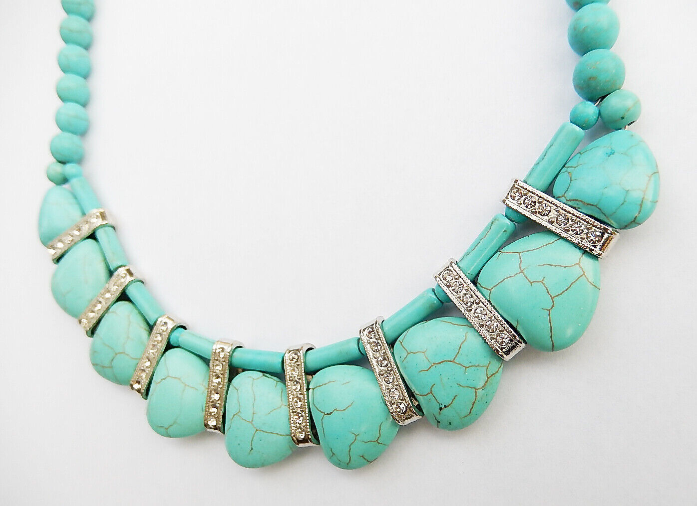 Western Hearts Turquoise Silver Necklace Earring Set Embedded Stones Adjustable