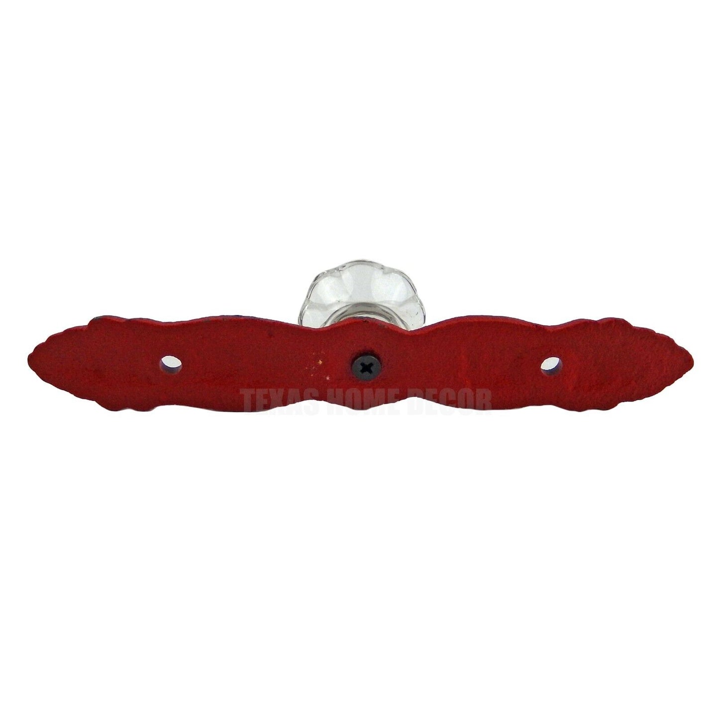 Cast Iron Victorian Wall Hook with Glass Knob Drawer Pull Rustic Red 6 1/4"