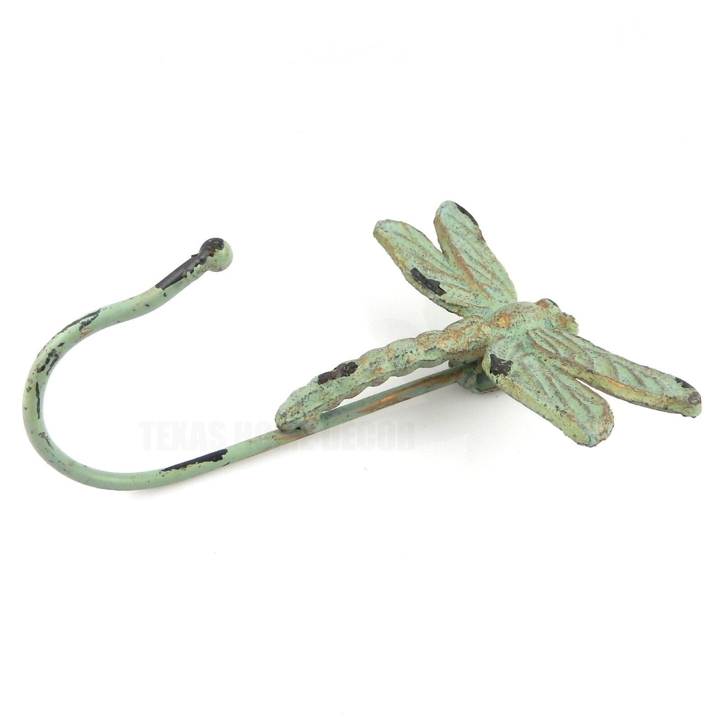 Cast Iron Dragonfly Wall Hook Key Towel Coat Robe Hanger Antique Weathered Green