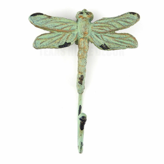 Cast Iron Dragonfly Wall Hook Key Towel Coat Robe Hanger Antique Weathered Green