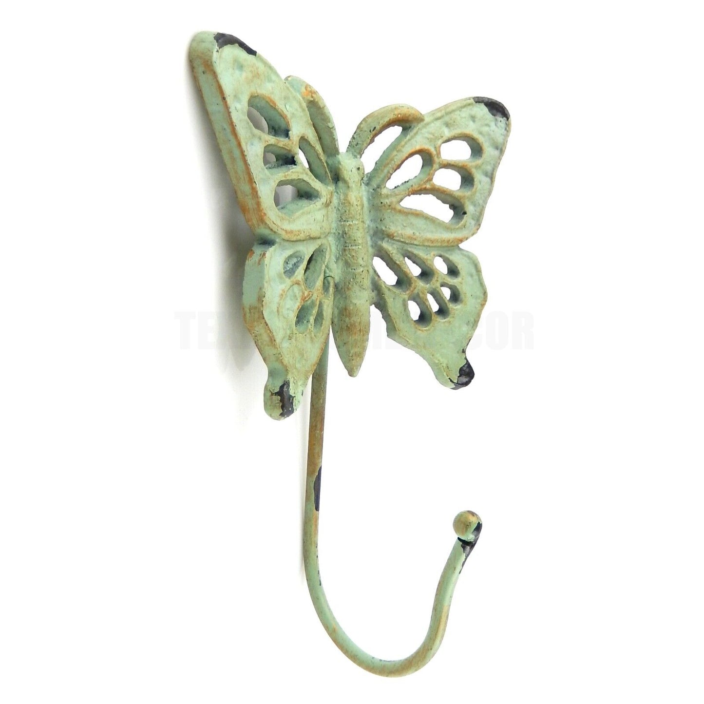 Cast Iron Butterfly Wall Hook Key Towel Coat Robe Hanger Antique Weathered Green