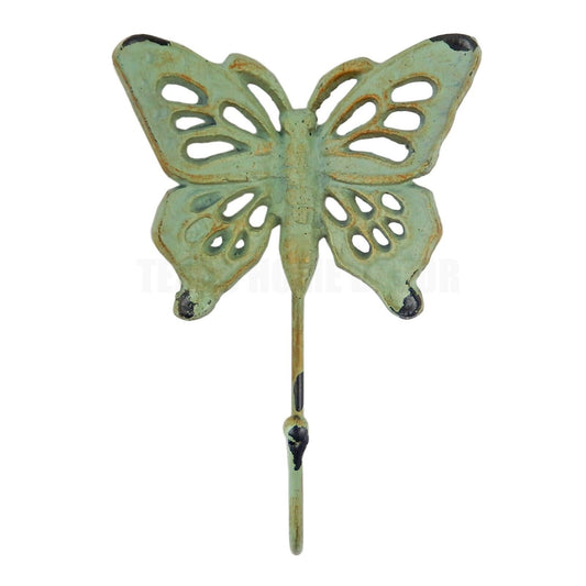 Cast Iron Butterfly Wall Hook Key Towel Coat Robe Hanger Antique Weathered Green