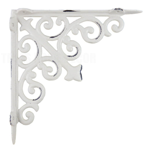 2 Cast Iron Fleur De Lis Shelf Brackets Scrolls Victorian Style Antique White 8"