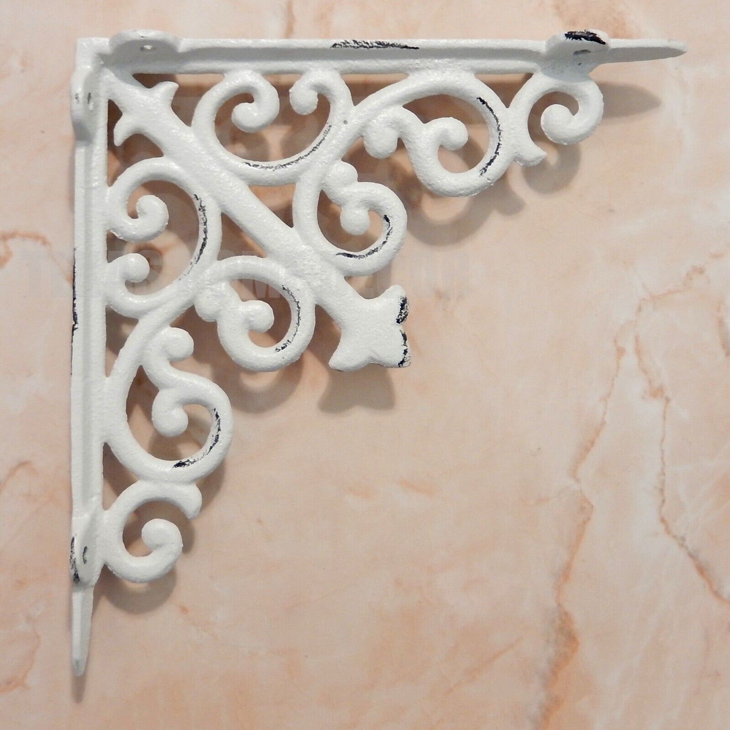 2 Cast Iron Fleur De Lis Shelf Brackets Scrolls Victorian Style Antique White 8"