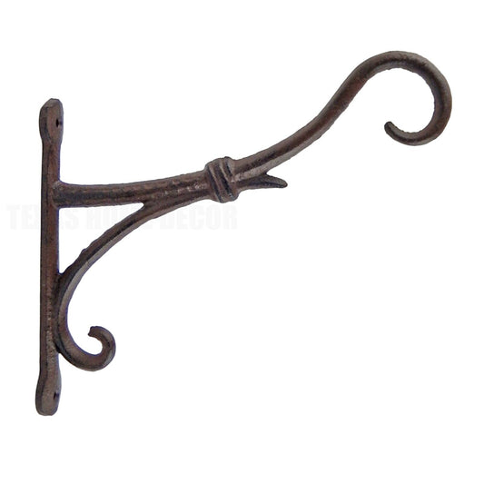 Cast Iron Scrolls Plant Hook Flower Basket Hanger Antique Style Rustic Brown