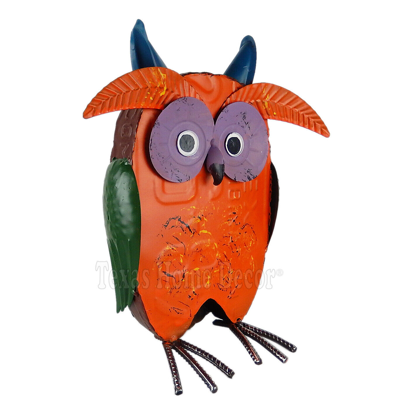 Recycled Metal Owl Texas License Plate Yard Garden Art Outdoor Living 12" Tall