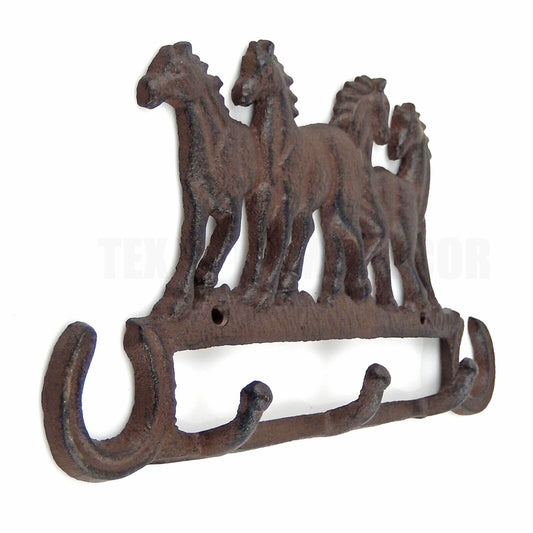 Running Horses Wall Hook Coat Rack Key Leash Towel Hanger Rustic Iron Western