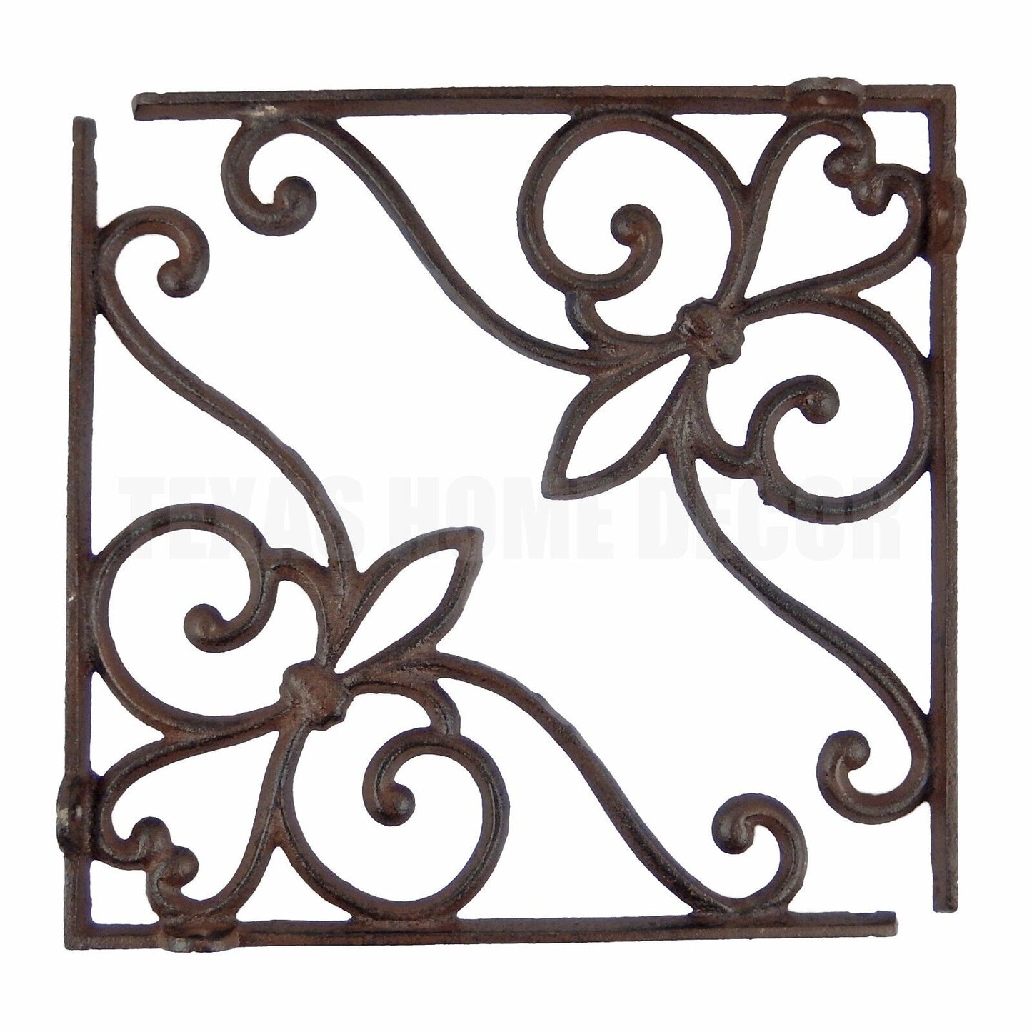 2 Large Fleur De Lis Scrolls Shelf Brackets Cast Iron Antique Style Rustic 9.5"