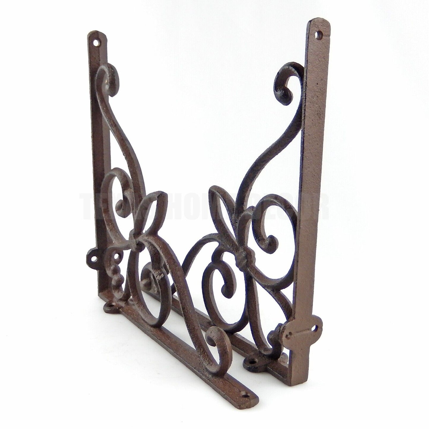 2 Large Fleur De Lis Scrolls Shelf Brackets Cast Iron Antique Style Rustic 9.5"