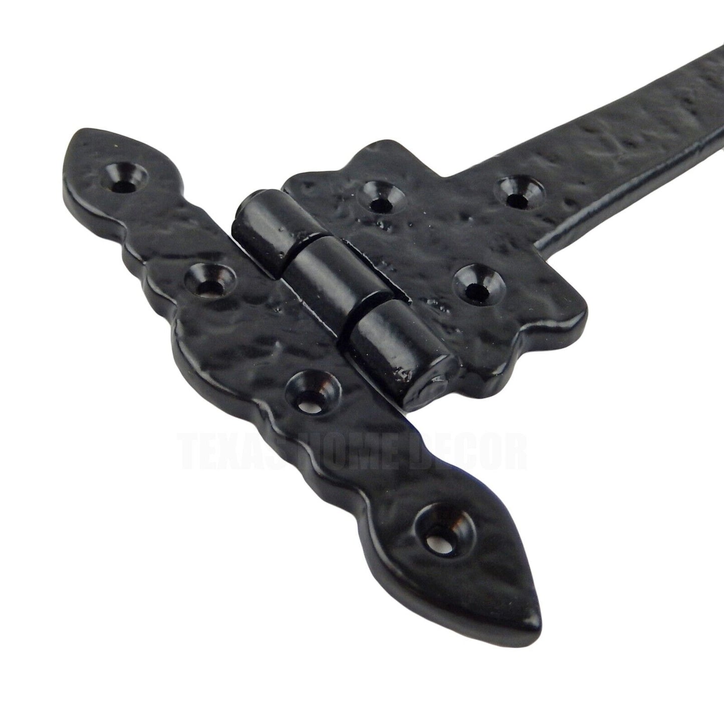 Strap Door Hinge Cast Iron Hammer Forged Look Victorian Spear Tip Black Finish