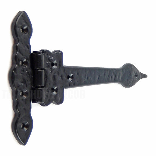 Strap Door Hinge Cast Iron Hammer Forged Look Victorian Spear Tip Black Finish