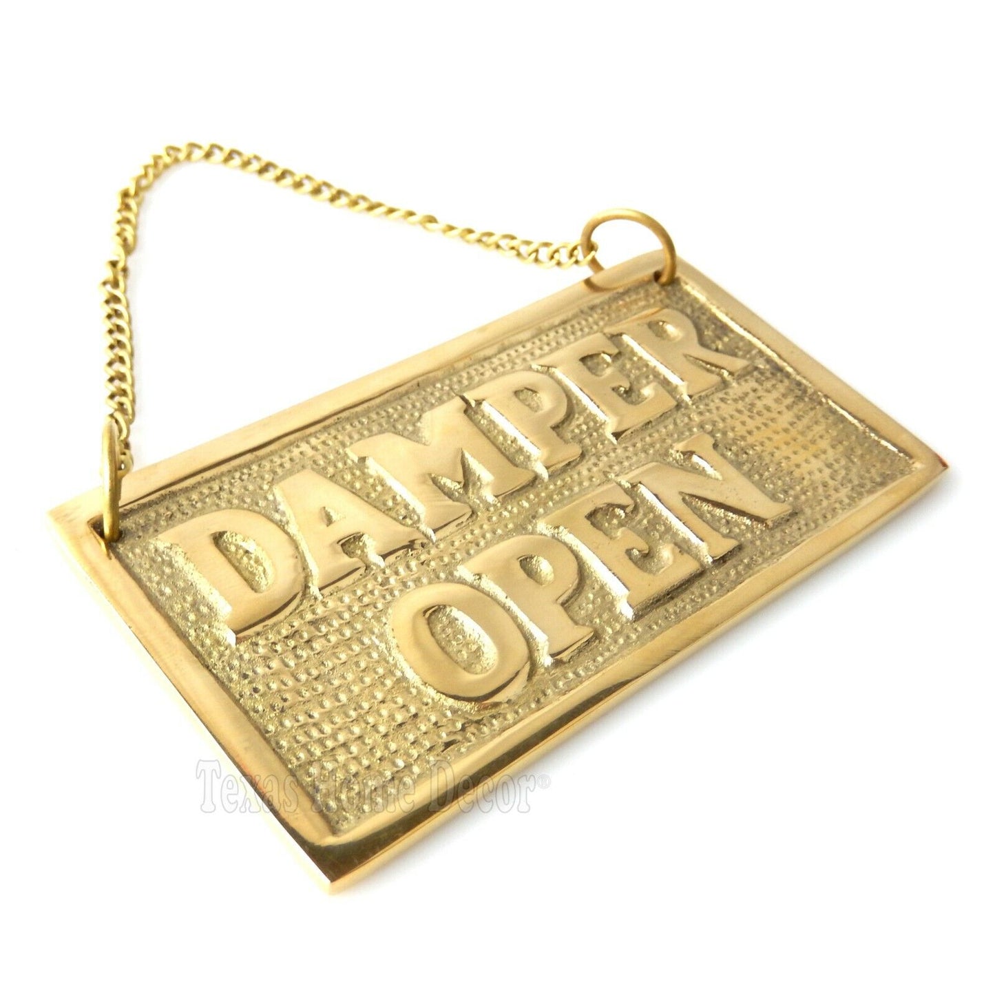 Damper Open Closed Fireplace Sign Solid Brass Hanging Double Sided Vintage Style