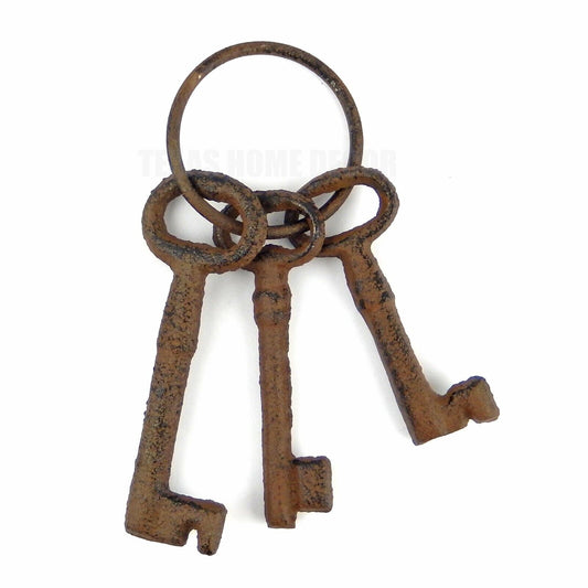 Set of 3 Skeleton Cast Iron Jail Keys Rustic House Western Prison Keys On Ring