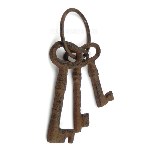 Set of 3 Skeleton Cast Iron Jail Keys Rustic House Western Prison Keys On Ring