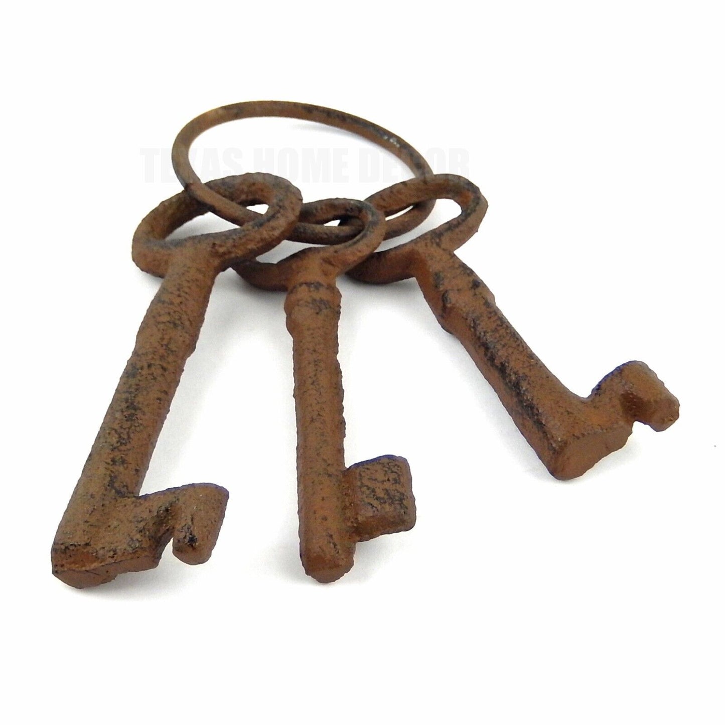 Set of 3 Skeleton Cast Iron Jail Keys Rustic House Western Prison Keys On Ring