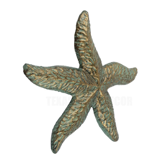 Cast Iron Starfish Nautical Wall Decor Verdigris Green Gold Finish 8 inch