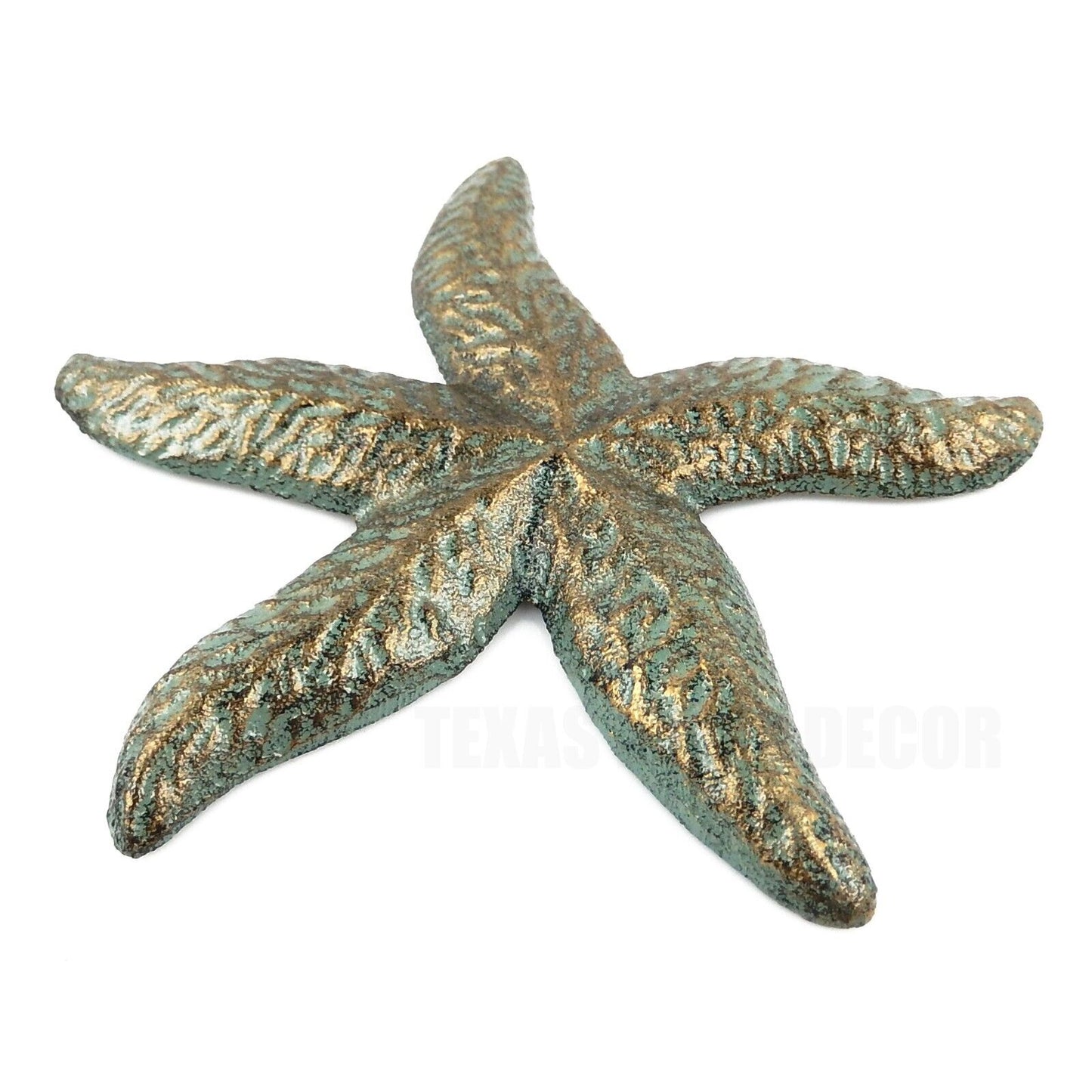 Cast Iron Starfish Nautical Wall Decor Verdigris Green Gold Finish 8 inch
