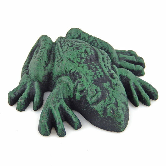 Cast Iron Green Frog Figurine Toad Statue Paperweight Garden Porch Pond Decor 4"
