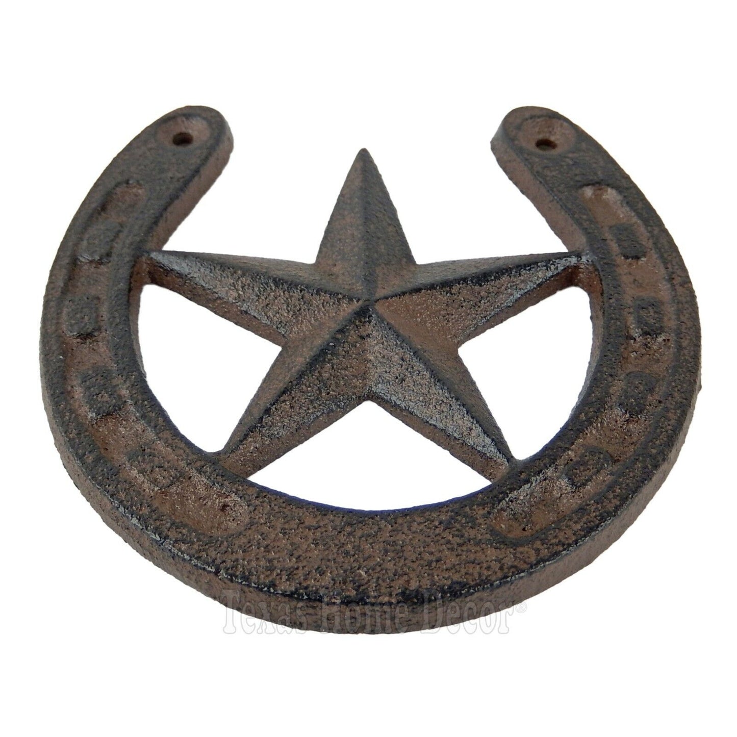 Rustic Lucky Horseshoe Star Cast Iron Decorative Brown Western Decor 5 x 4 3/4"