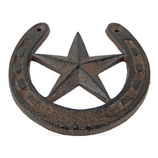Rustic Lucky Horseshoe Star Cast Iron Decorative Brown Western Decor 5 x 4 3/4"