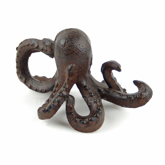 Octopus Figurine Statue Cast Iron Paper Weight Nautical Beach House Decor Brown
