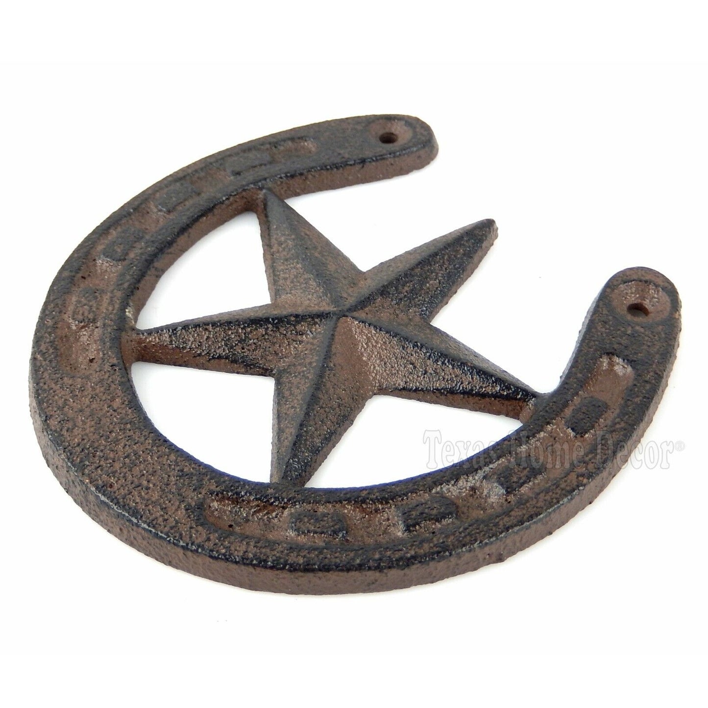 Rustic Lucky Horseshoe Star Cast Iron Decorative Brown Western Decor 5 x 4 3/4"
