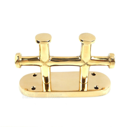 Solid Brass Double Cross Bollard Cleat Hook Towel Coat Hanger Nautical Decor