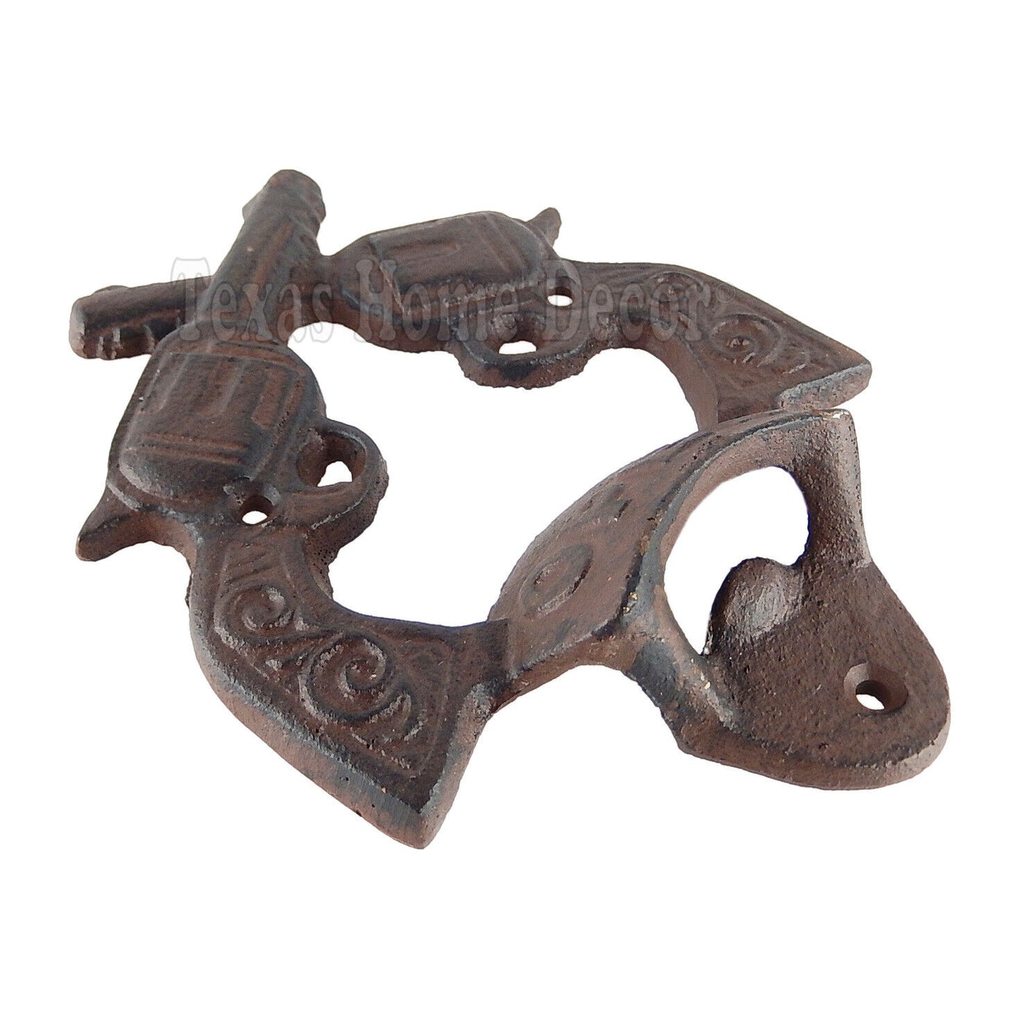 Crossed Guns Bottle Opener Rustic Cast Iron Wall Mount Western Antique Style