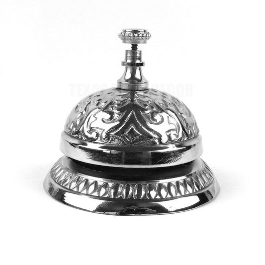 Victorian Style Service Help Desk Counter Bell Polished Nickel Carved Floral