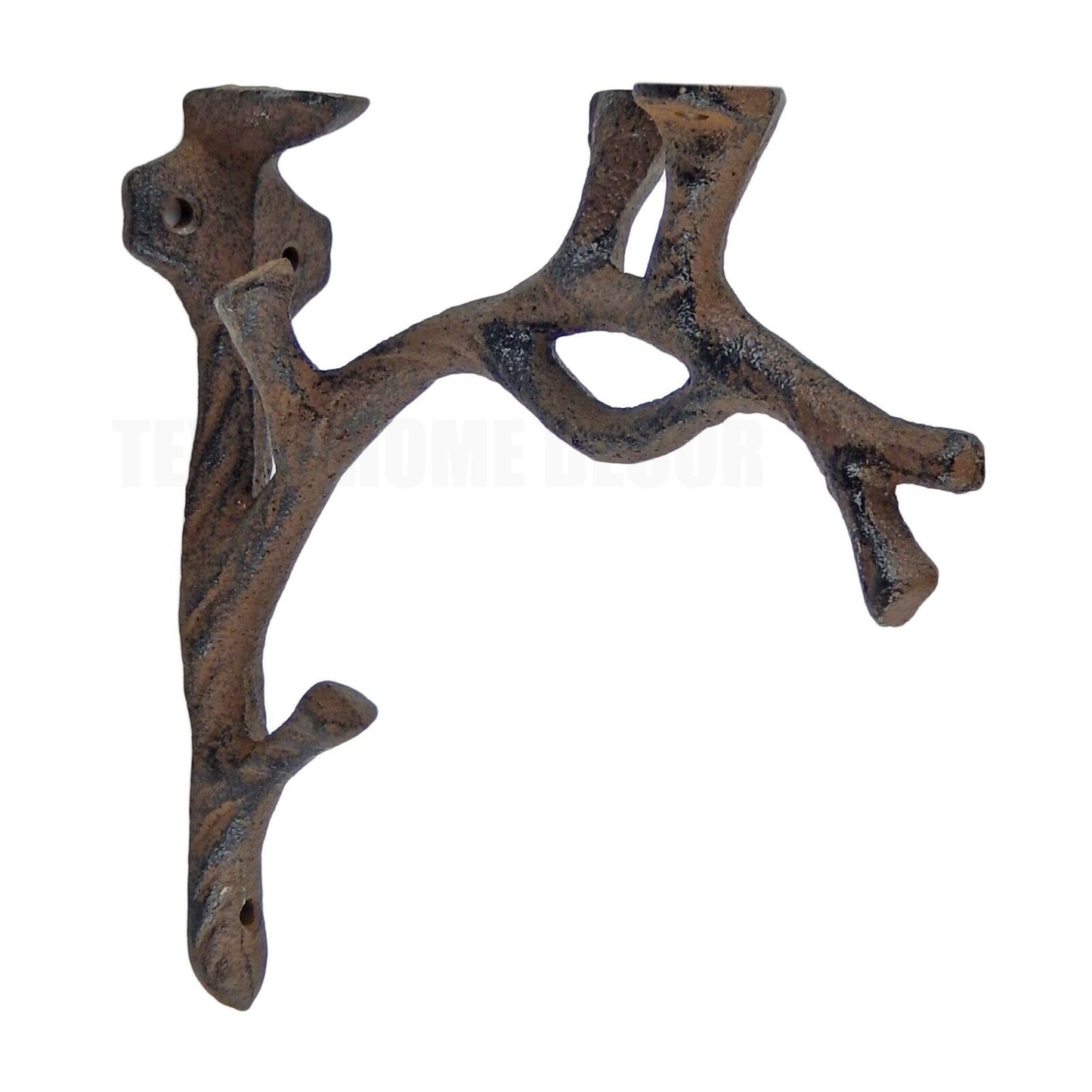 2 Cast Iron Tree Branch Shelf Brackets Rustic Antique Brown 7 1/4 x 6 1/4 inch
