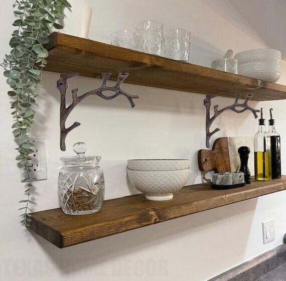 2 Cast Iron Tree Branch Shelf Brackets Rustic Antique Brown 7 1/4 x 6 1/4 inch