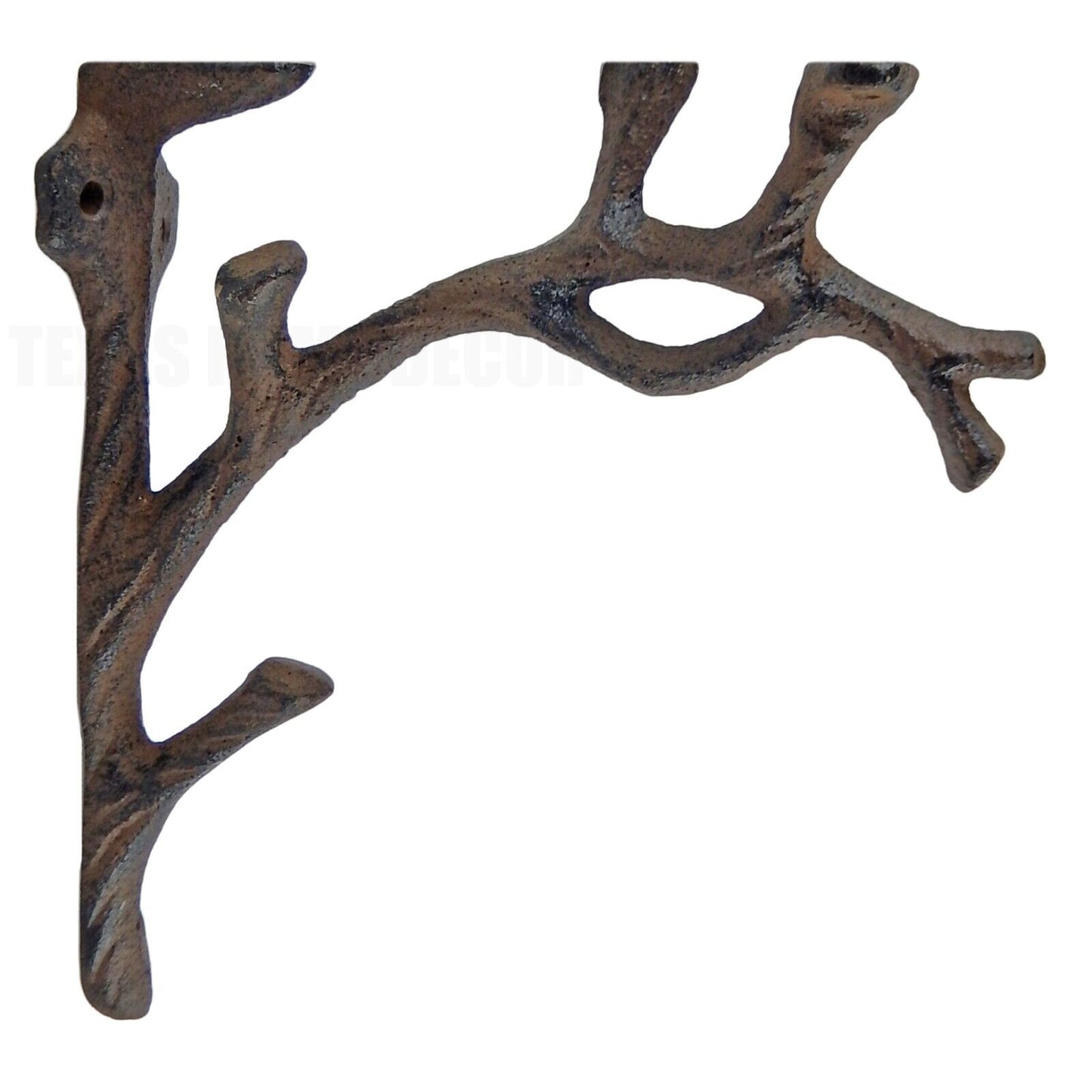 2 Cast Iron Tree Branch Shelf Brackets Rustic Antique Brown 7 1/4 x 6 1/4 inch